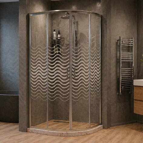 Shower Door Curvo Barra a Piso Travertino Líneas Curvas 90x90x185 cm 2