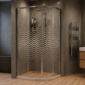 Shower Door Curvo Barra a Piso Travertino Líneas Curvas 90x90x185 cm