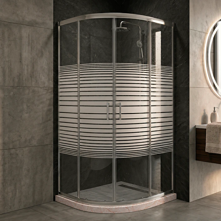 Shower Door Curvo Barra a Piso Travertino Líneas Rectas 90x90x185 cm 3
