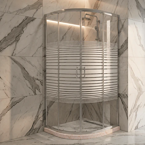 Shower Door Curvo Barra a Piso Travertino Líneas Rectas 90x90x185 cm 2