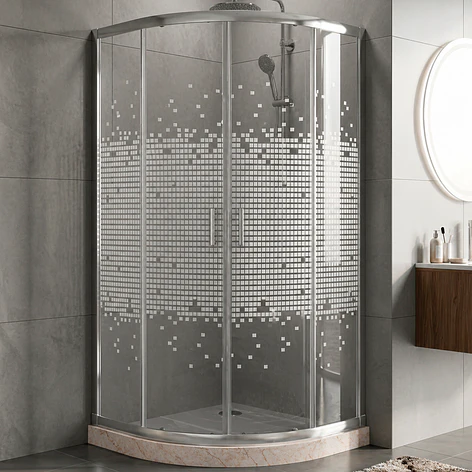 Shower Door Curvo Barra a Piso Travertino Mosaico Blanco 90x90x185 cm 2