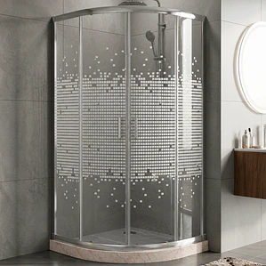 Shower Door Curvo Barra a Piso Travertino Mosaico Blanco 90x90x185 cm