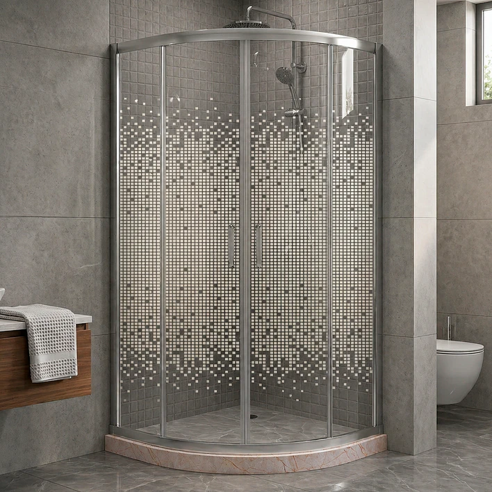 Shower Door Curvo Barra a Piso Travertino Mosaico Blanco 90x90x185 cm 1
