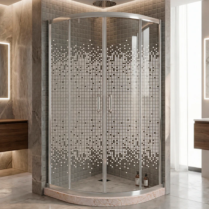 Shower Door Curvo Barra a Piso Travertino Mosaico Blanco 90x90x185 cm 3