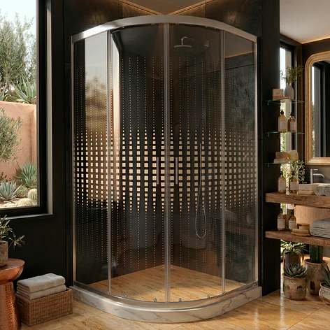 Shower Door Curvo Barra a Piso Blanco Mármol Transparente 90x90x185 cm 2