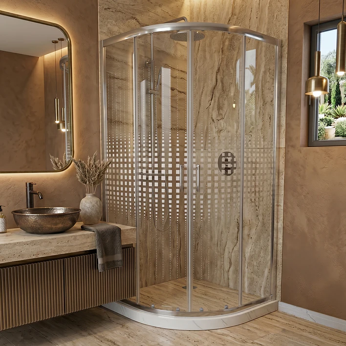Shower Door Curvo Barra a Piso Blanco Mármol Transparente 90x90x185 cm 3