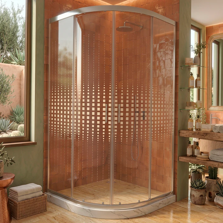 Shower Door Curvo Barra a Piso Blanco Mármol Transparente 90x90x185 cm 4