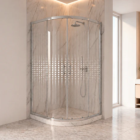 Shower Door Curvo Barra a Piso Blanco Mármol Transparente 90x90x185 cm 1