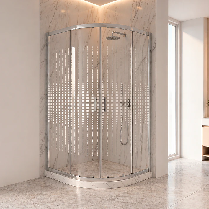Shower Door Curvo Barra a Piso Blanco Mármol Transparente 90x90x185 cm 1