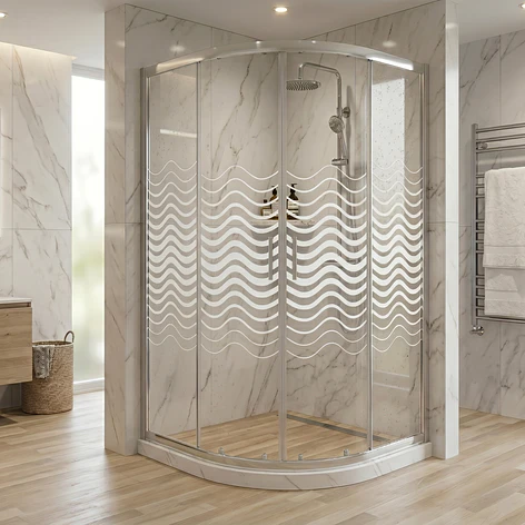 Shower Door Curvo Barra a Piso Blanco Mármol Líneas Curvas 90x90x185 cm 1