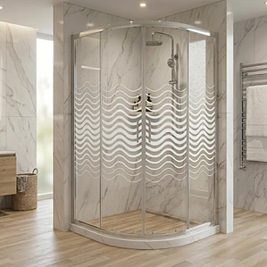 Shower Door Curvo Barra a Piso Blanco Mármol Líneas Curvas 90x90x185 cm