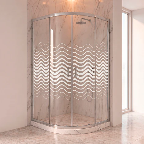 Shower Door Curvo Barra a Piso Blanco Mármol Líneas Curvas 90x90x185 cm 3