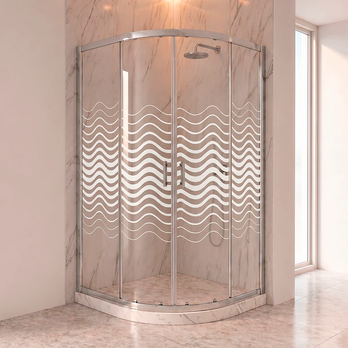 Shower Door Curvo Barra a Piso Blanco Mármol Líneas Curvas 90x90x185 cm 3