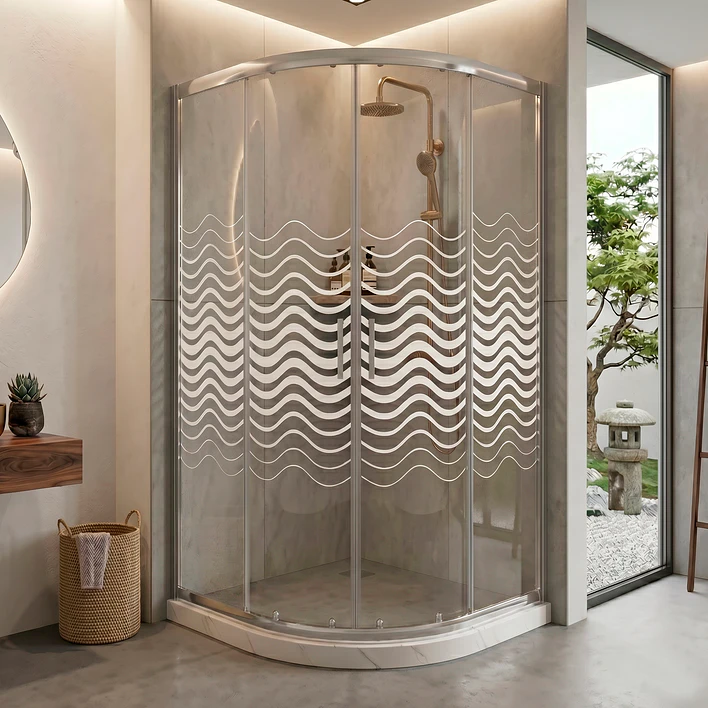 Shower Door Curvo Barra a Piso Blanco Mármol Líneas Curvas 90x90x185 cm 2