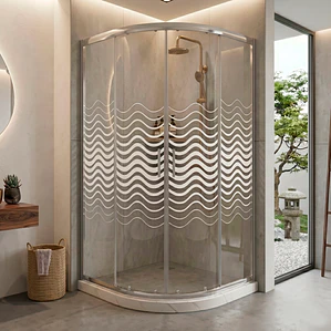 Shower Door Curvo Barra a Piso Blanco Mármol Líneas Curvas 90x90x185 cm