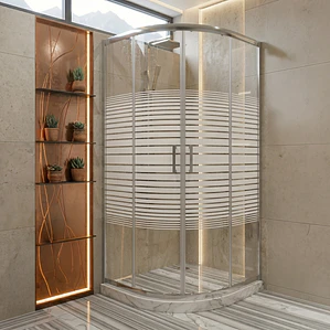 Shower Door Curvo Barra a Piso Blanco Mármol Líneas Rectas 90x90x185 cm