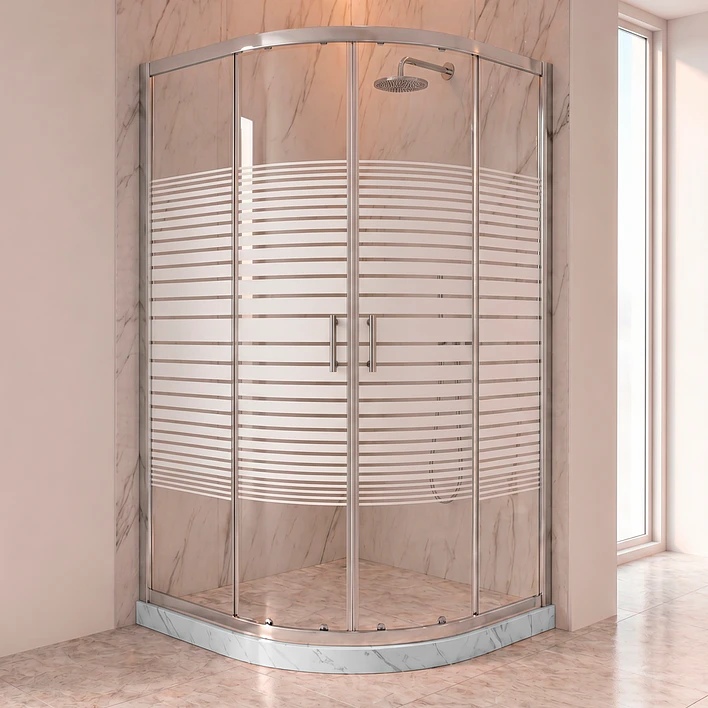 Shower Door Curvo Barra a Piso Blanco Mármol Líneas Rectas 90x90x185 cm 1