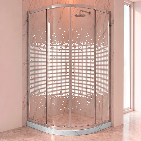 Shower Door Curvo Barra a Piso Blanco Mármol Mosaico Blanco 90x90x185 cm 2