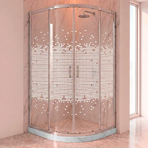 Shower Door Curvo Barra a Piso Blanco Mármol Mosaico Blanco 90x90x185 cm