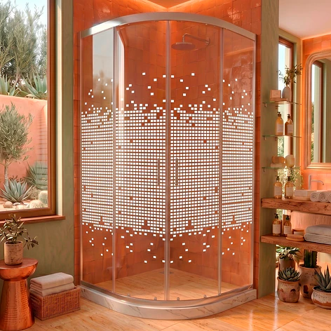 Shower Door Curvo Barra a Piso Blanco Mármol Mosaico Blanco 90x90x185 cm 3