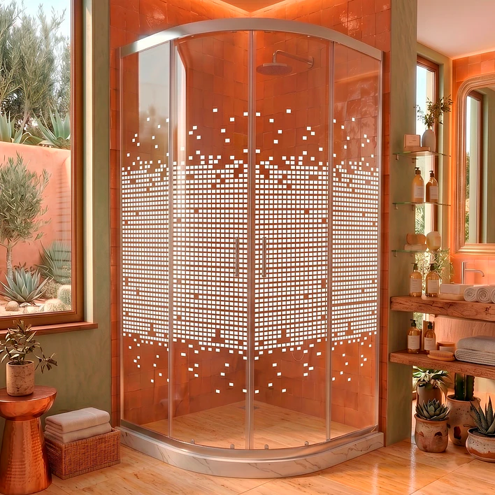 Shower Door Curvo Barra a Piso Blanco Mármol Mosaico Blanco 90x90x185 cm 3