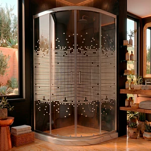 Shower Door Curvo Barra a Piso Blanco Mármol Mosaico Blanco 90x90x185 cm