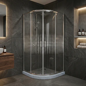 Shower Door Curvo Barra a Piso Gris Mármol Transparente 90x90x185 cm
