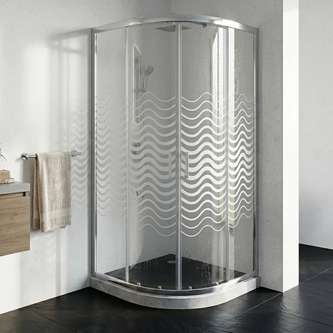 Shower Door Curvo Barra a Piso Gris Mármol Líneas Curvas 90x90x185 cm 2