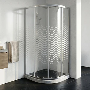 Shower Door Curvo Barra a Piso Gris Mármol Líneas Curvas 90x90x185 cm
