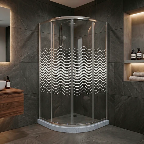 Shower Door Curvo Barra a Piso Gris Mármol Líneas Curvas 90x90x185 cm 1