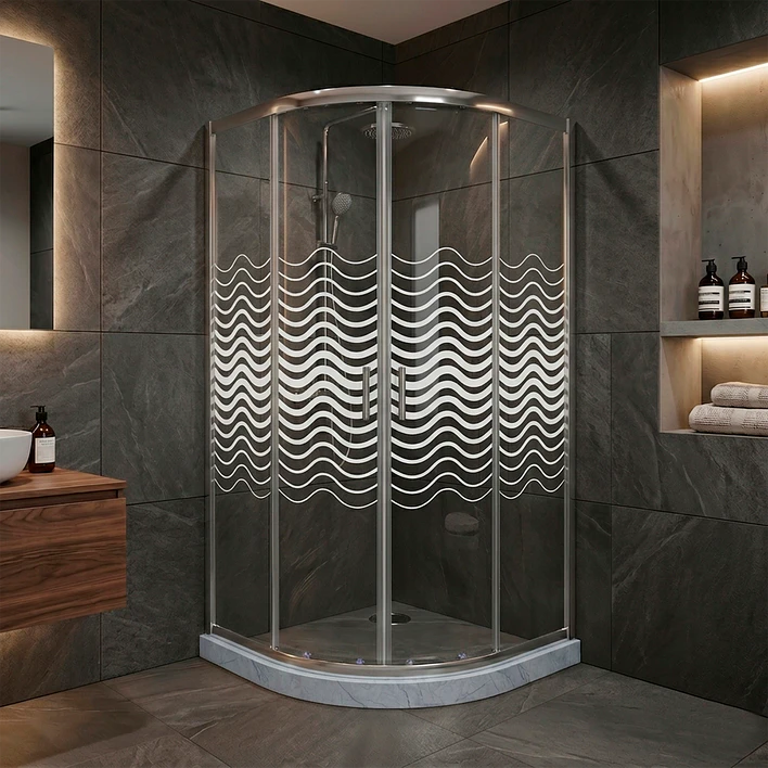 Shower Door Curvo Barra a Piso Gris Mármol Líneas Curvas 90x90x185 cm 1