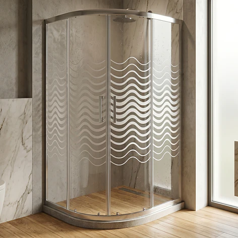 Shower Door Curvo Barra a Piso Gris Mármol Líneas Curvas 90x90x185 cm 3