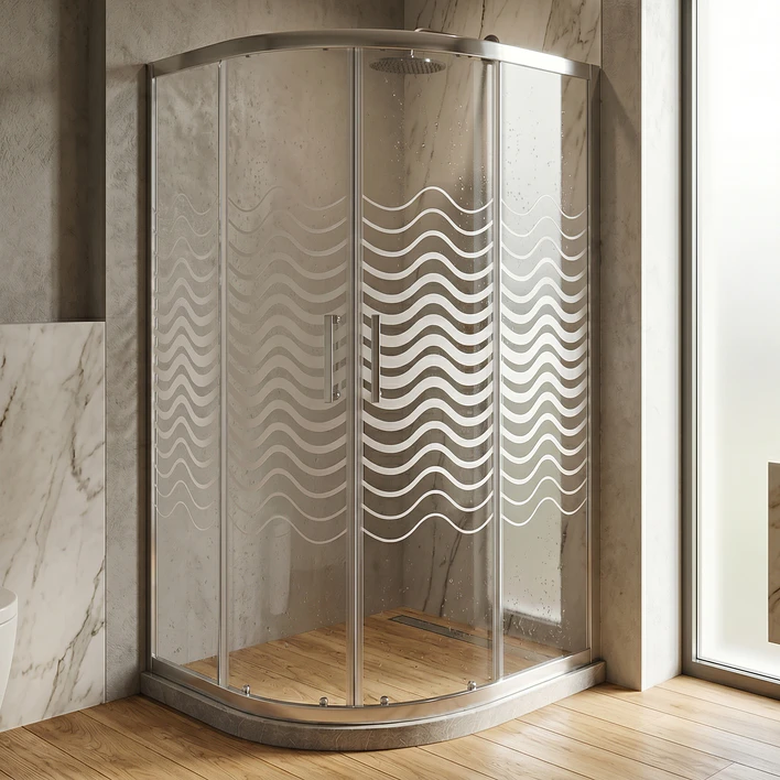 Shower Door Curvo Barra a Piso Gris Mármol Líneas Curvas 90x90x185 cm 3