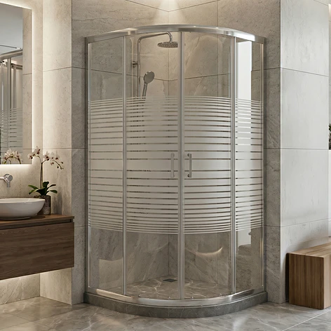 Shower Door Curvo Barra a Piso Gris Mármol Líneas Rectas 90x90x185 cm 2