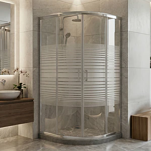Shower Door Curvo Barra a Piso Gris Mármol Líneas Rectas 90x90x185 cm