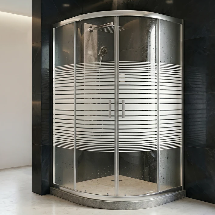 Shower Door Curvo Barra a Piso Gris Mármol Líneas Rectas 90x90x185 cm 3