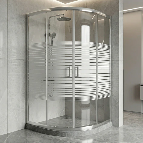 Shower Door Curvo Barra a Piso Gris Mármol Líneas Rectas 90x90x185 cm 1