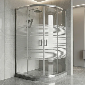 Shower Door Curvo Barra a Piso Gris Mármol Líneas Rectas 90x90x185 cm