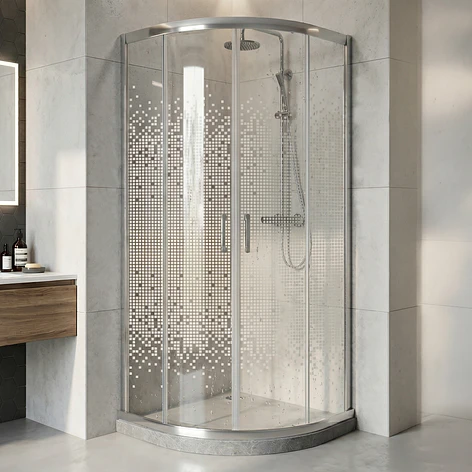 Shower Door Curvo Barra a Piso Gris Mármol Mosaico Blanco 90x90x185 cm 1