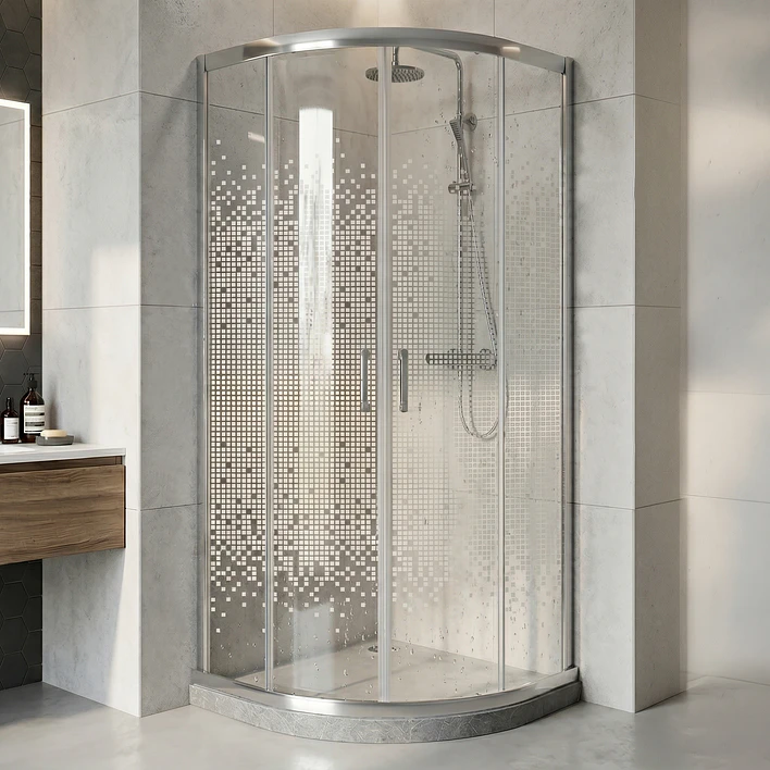 Shower Door Curvo Barra a Piso Gris Mármol Mosaico Blanco 90x90x185 cm 1