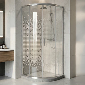 Shower Door Curvo Barra a Piso Gris Mármol Mosaico Blanco 90x90x185 cm