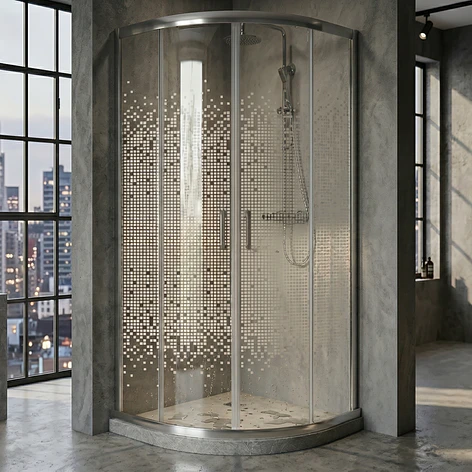 Shower Door Curvo Barra a Piso Gris Mármol Mosaico Blanco 90x90x185 cm 3