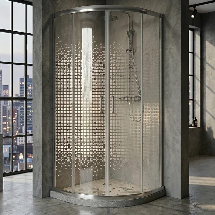 Shower Door Curvo Barra a Piso Gris Mármol Mosaico Blanco 90x90x185 cm 3