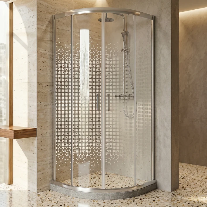 Shower Door Curvo Barra a Piso Gris Mármol Mosaico Blanco 90x90x185 cm 2