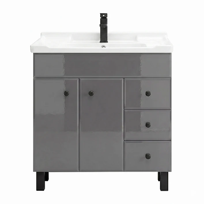 Mueble Vanitorio Gris con Patas + Cubierta de Loza 856 Relieve 80x47x80 cm 1
