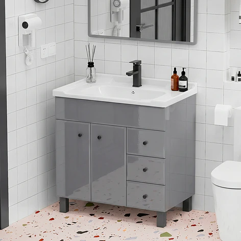 Mueble Vanitorio Gris con Patas + Cubierta de Loza 856 Relieve 80x47x80 cm 4