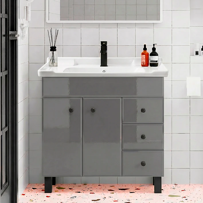 Mueble Vanitorio Gris con Patas + Cubierta de Loza 856 Relieve 80x47x80 cm 2