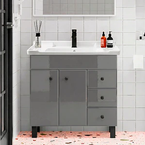 Mueble Vanitorio Gris con Patas + Cubierta de Loza 856 Relieve 80x47x80 cm