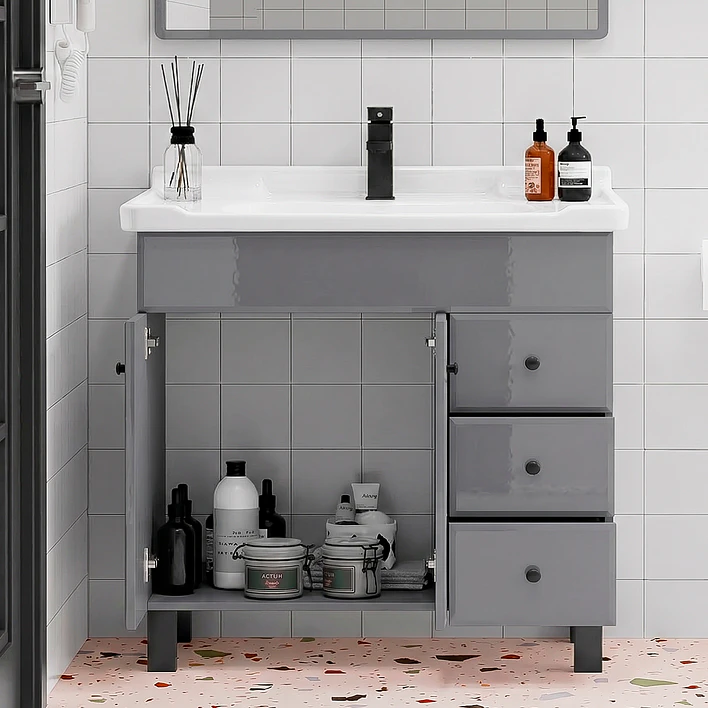 Mueble Vanitorio Gris con Patas + Cubierta de Loza 856 Relieve 80x47x80 cm 3