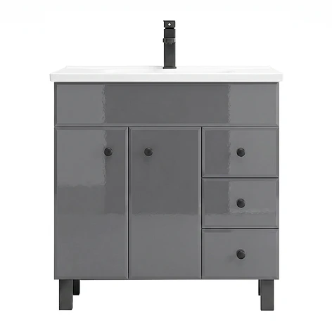 Mueble Vanitorio Gris con Patas + Cubierta de Loza Plana 80x47x80 cm 1